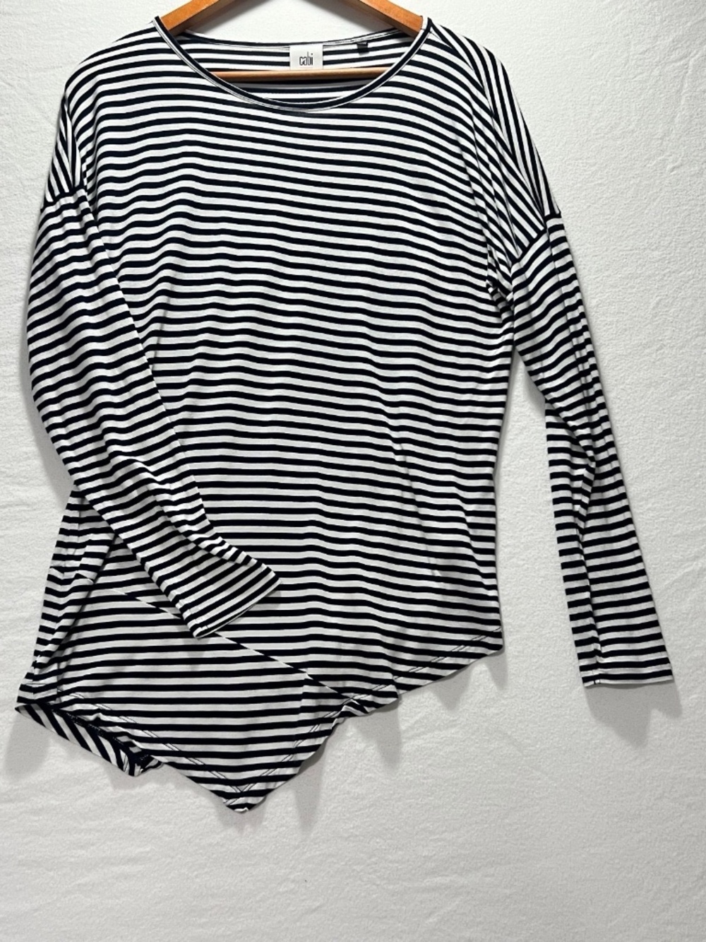 CAbi Boat Neck Stripe Long Sleeve Asymmetrical Hem Size Small
